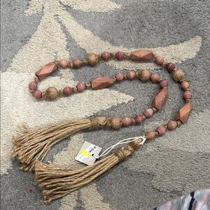 Pink Beaded garland Paulownia wood with Tassels